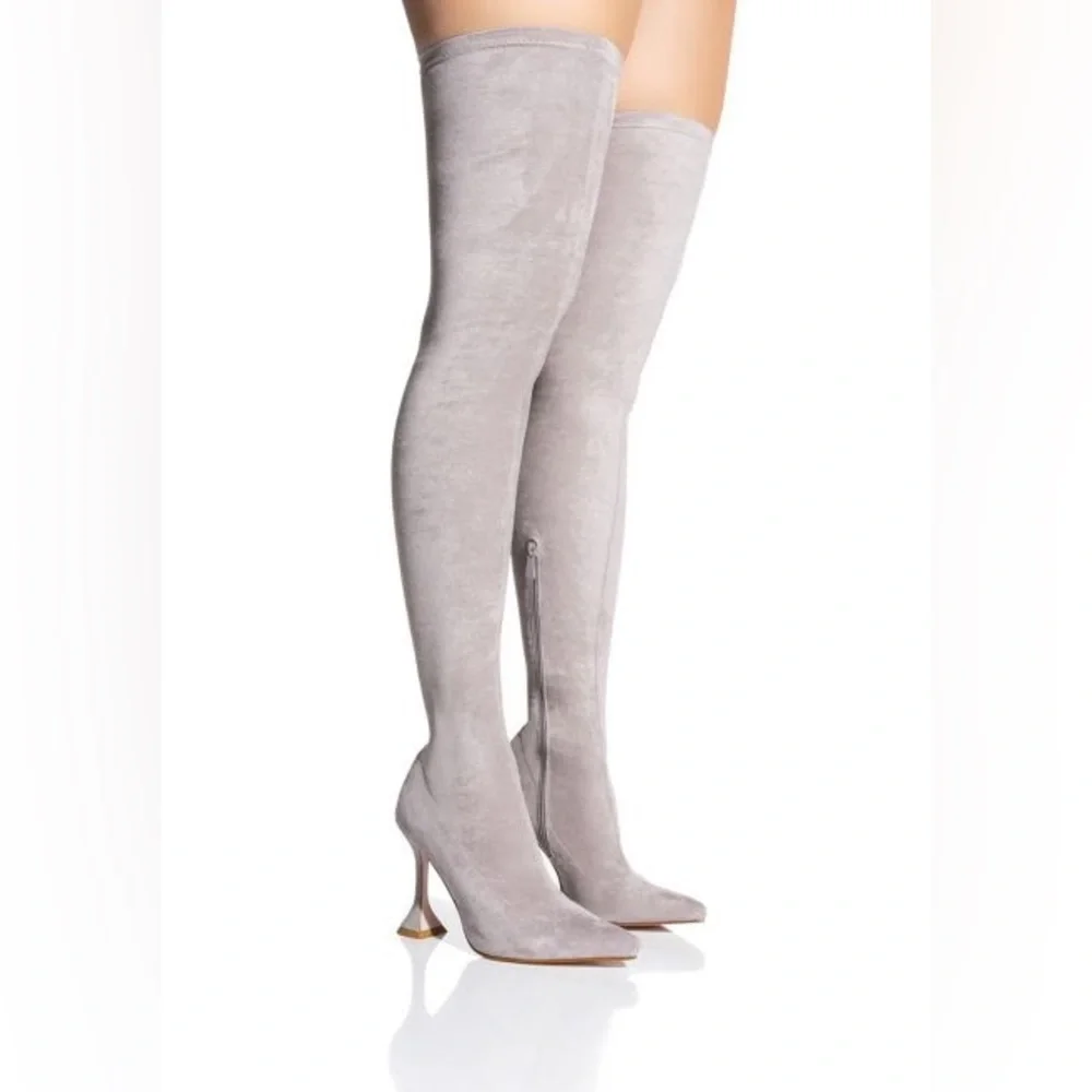Azalea Wang Gray Suede Stretch High Heel Boots
